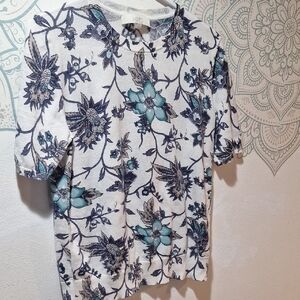 LOFT Blue and Teal Floral Top